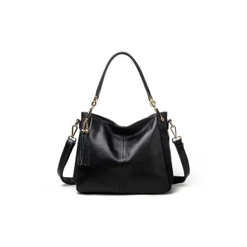 H YXIANG Cow Leather One Shoulder Handbag Women's Black/Gray