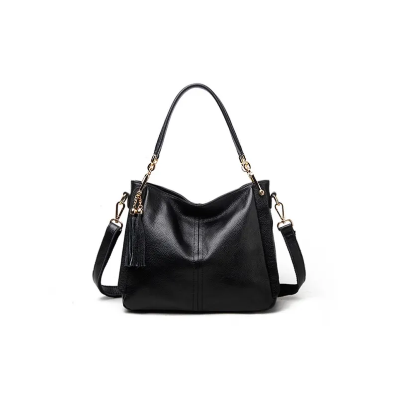 H YXIANG Cow Leather One Shoulder Handbag Women's Black/Gray-0