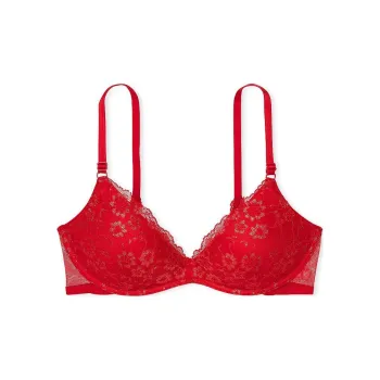 Victoria's Secret PINK Sexy Tee Wireless Posey Lace Push-Up Bra/Lipstick Bra Women's Red