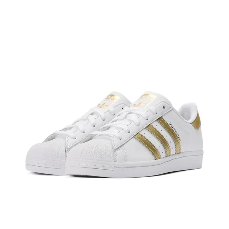 Bape x Adidas Originals Superstar Wear Resistant Low Top Skateboard Shoes Unisex White Gold-2