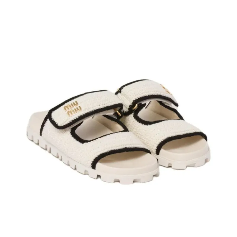 MIU MIU Woven Slide Slippers Women's Beige-2