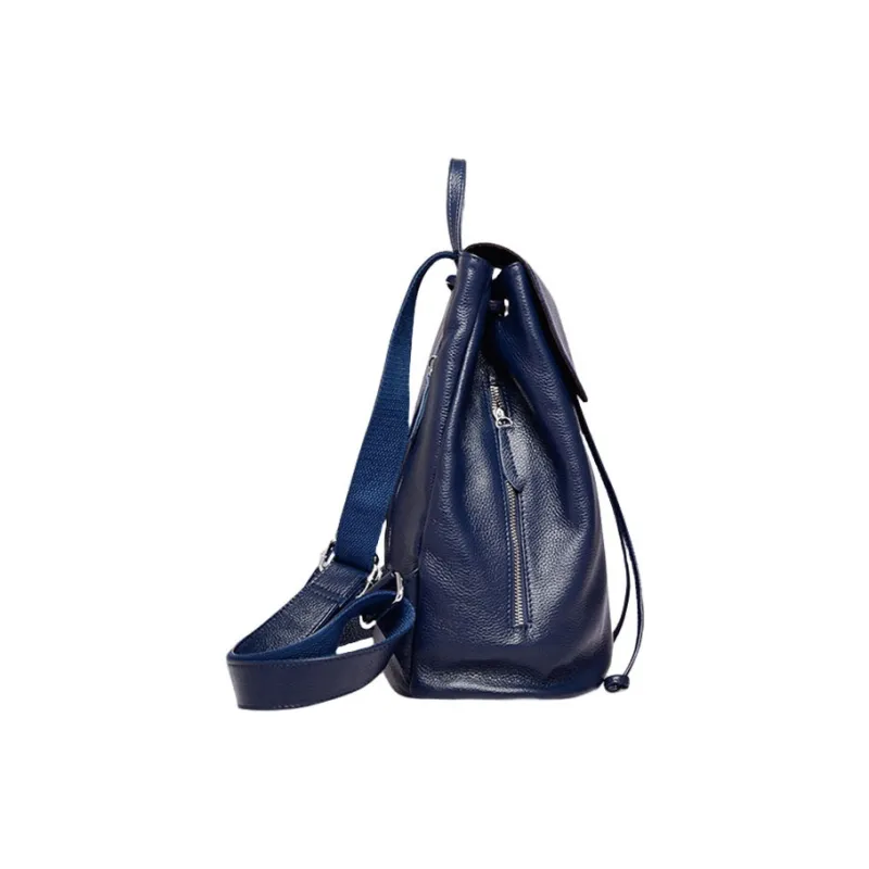 H YXIANG Cow Leather Backpack Regular Women's Black/Royal Blue-5