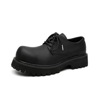 V05 Derby Shoes Unisex Couple Leather Shoes Black Casual Leather Shoes Height Increasing Platform Lace-Up Trendy Shoes