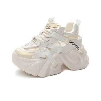 Shoe Cabinet Floral Language Height-Enhancing Wear-Resistant Lightweight Breathable Low-Top Chunky Sneakers 8CM Women's