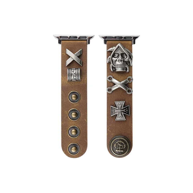 LeYu Vintage Punk Stud Strap Watch Bands Genuine Leather Unisex-15
