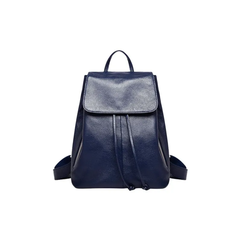 H YXIANG Cow Leather Backpack Regular Women's Black/Royal Blue-3