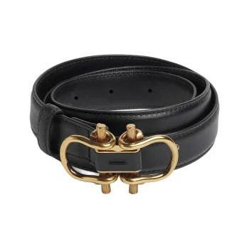 Bottega Veneta Buckle Design, Smooth Buckle Leather Belts Women's Black Width 2.5cm