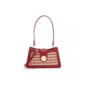 CLEVER& KETCH PU Wool Houndstooth Shoulder Bag Small Size Women's Red