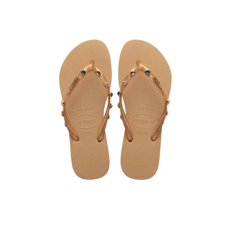 Havaianas Rhinestone Slip-Resistant Flip Flops Women's Gold-3