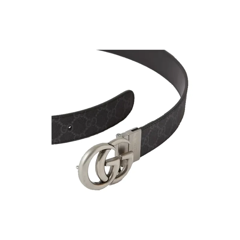 GUCCI Micro-Text Print Leather Belts Men's Dark Gray Width: 3CM-1