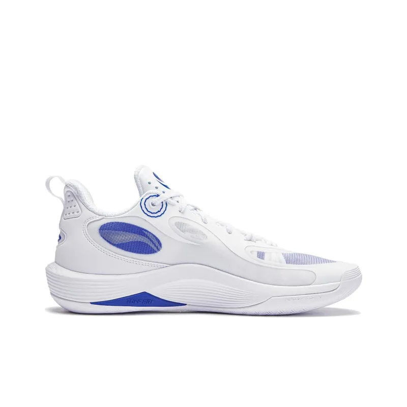 LiNing Shining Cushioning Anti Slip Wear Resistant Breathability Low Top Basketball Shoes Men's White Blue-1
