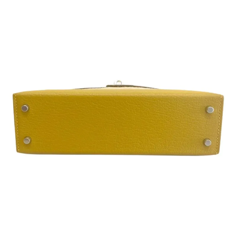 HERMES Kelly Goatskin Kelly Bag Shoulder Bag Crossbody Bag Handbag Mini Women's Amber Yellow With Beige Lining-4