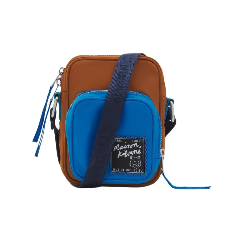 Maison Kitsune Polyamide Nylon Shoulder Bag, Crossbody Bag Men's Brown & Blue-0