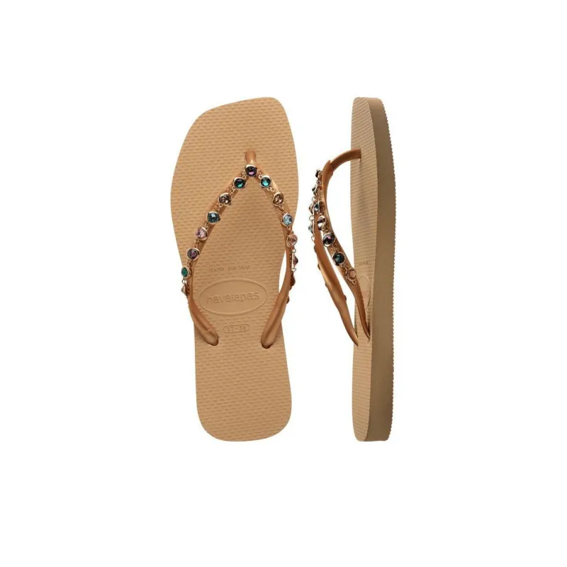 Havaianas Rhinestone Abrasion-Resistant Flip Flops Women's Gold-4
