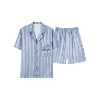 Sleep Students Dormitory Home Outerwear-Ready Soft Comfortable Loose Fit Plus Size Pajama Set Men's Blue