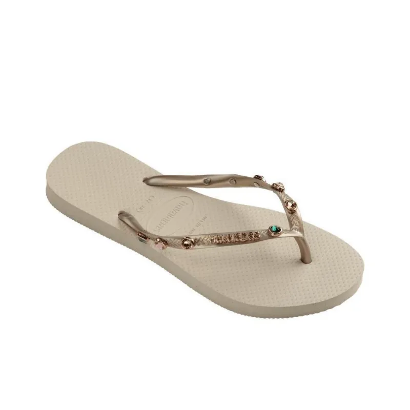 Havaianas Rhinestone Slip-Resistant Flip Flops Women's Beige-2
