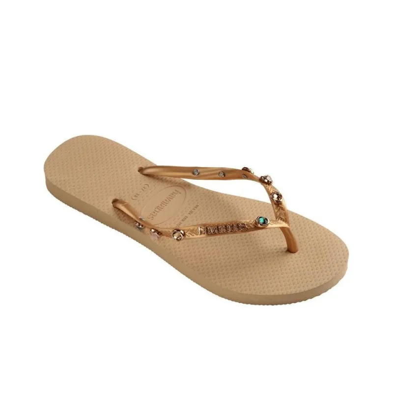 Havaianas Rhinestone Slip-Resistant Flip Flops Women's Gold-2
