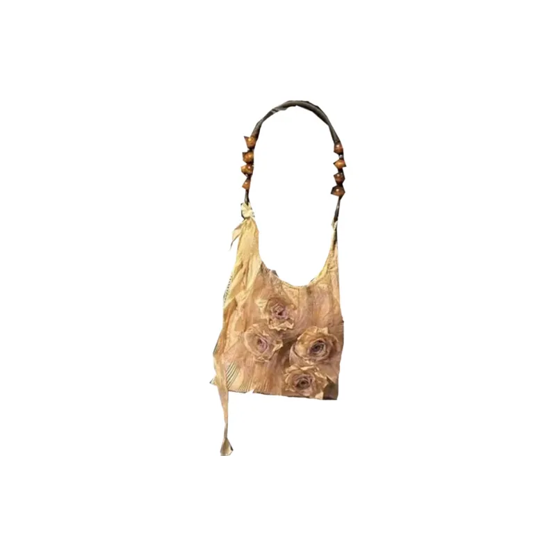 ALOENEY Silk Handbag, Shoulder Bag Small Size Women's Chinese Black/Grass Wood Color-4