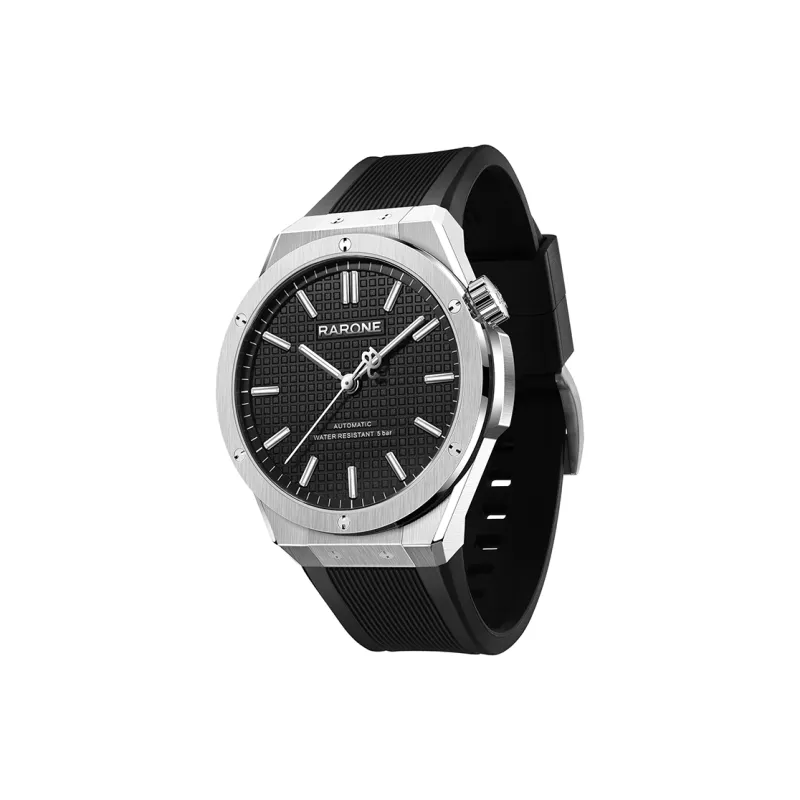 RARONE Gemini Trendy Niche Advanced Mechanical Movement Silicone Strap Watch Men's Watches Black Dial-1