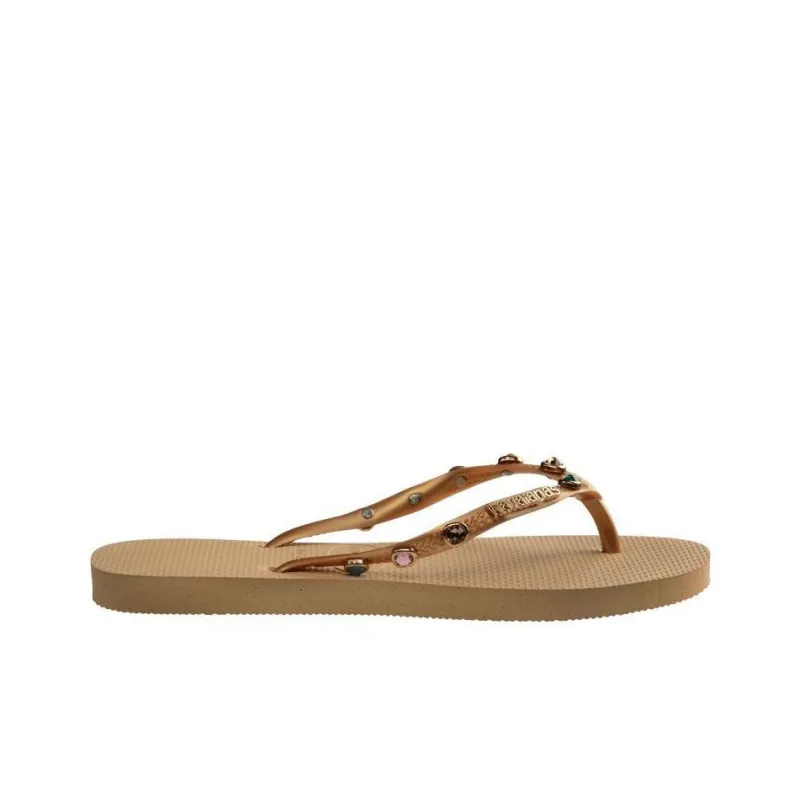 Havaianas Rhinestone Slip-Resistant Flip Flops Women's Gold-1