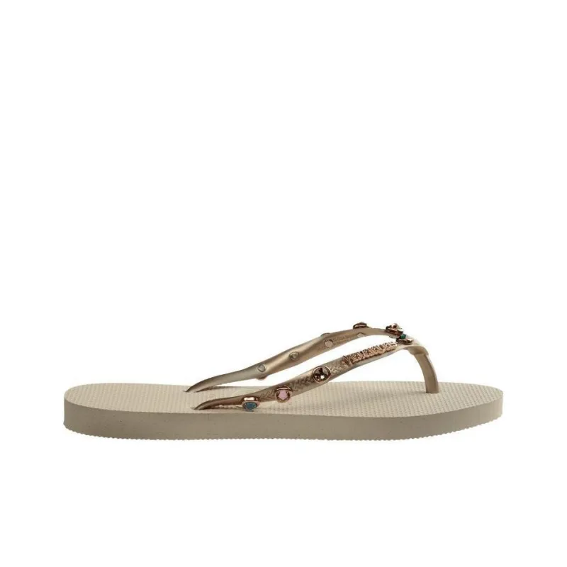 Havaianas Rhinestone Slip-Resistant Flip Flops Women's Beige-1