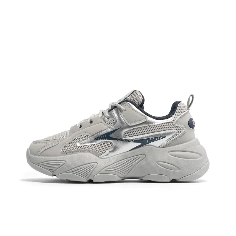 Warrior Trendy Casual Shoes Durable Breathable Lightweight Low-Top Chunky Sneakers Women's Silver Gray-0
