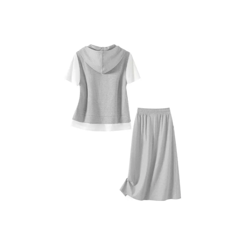 TOUCH Casual Suit Women's Gray Top & White Bottom-1
