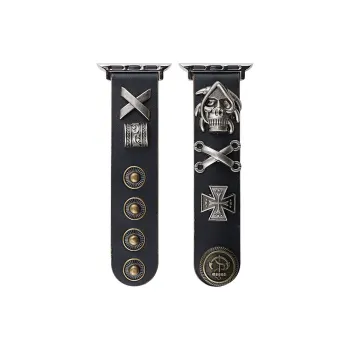 LeYu Vintage Punk Stud Strap Watch Bands Genuine Leather Unisex