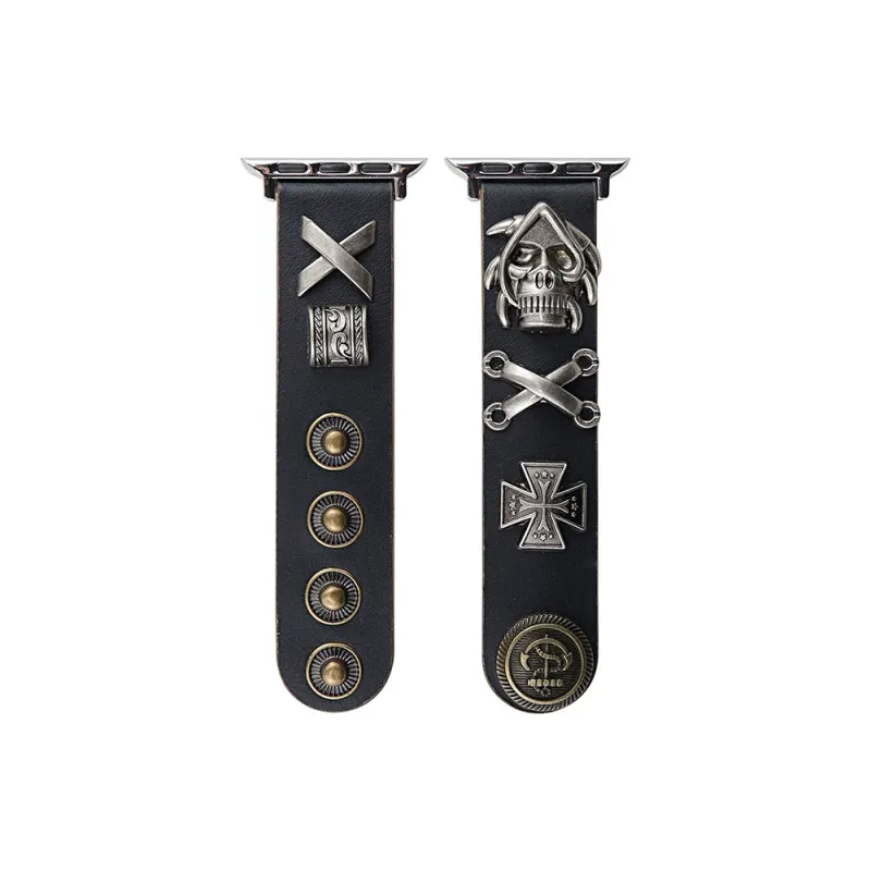 LeYu Vintage Punk Stud Strap Watch Bands Genuine Leather Unisex-0