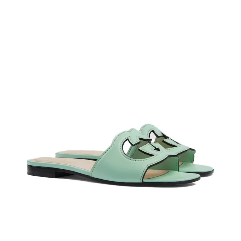 GUCCI Interlocking Slide Slippers Women's Mint Green-2