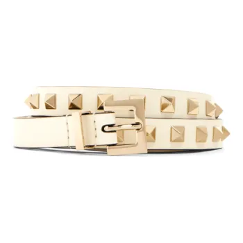 Valentino Stud Design Leather Belts Women's White Width 1.5CM