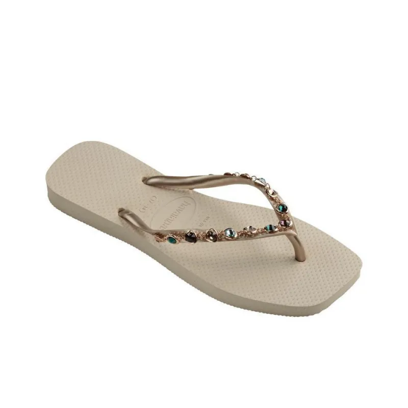 Havaianas Rhinestone Slip-Resistant Abrasion-Resistant Flip Flops Women's Beige-2