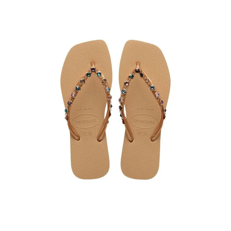 Havaianas Rhinestone Abrasion-Resistant Flip Flops Women's Gold-5