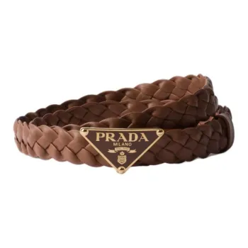 PRADA Woven Design Leather Belts Women's Brown Width 2.5CM