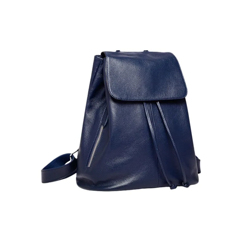 H YXIANG Cow Leather Backpack Regular Women's Black/Royal Blue-6