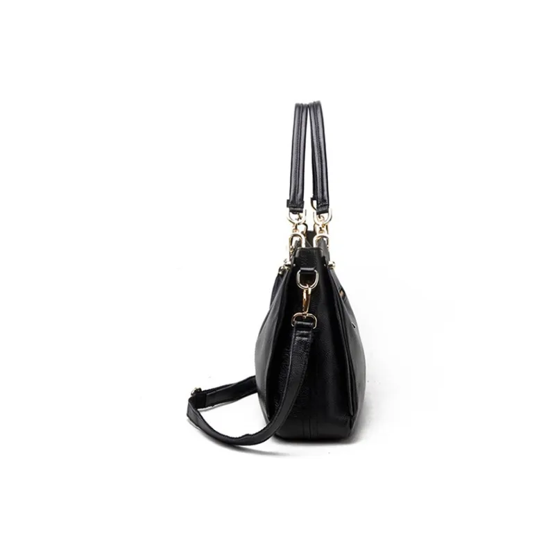 H YXIANG Cow Leather One Shoulder Handbag Women's Black/Gray-1