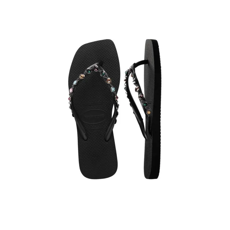 Havaianas Rhinestone Slip-Resistant Flip Flops Women's Black-4