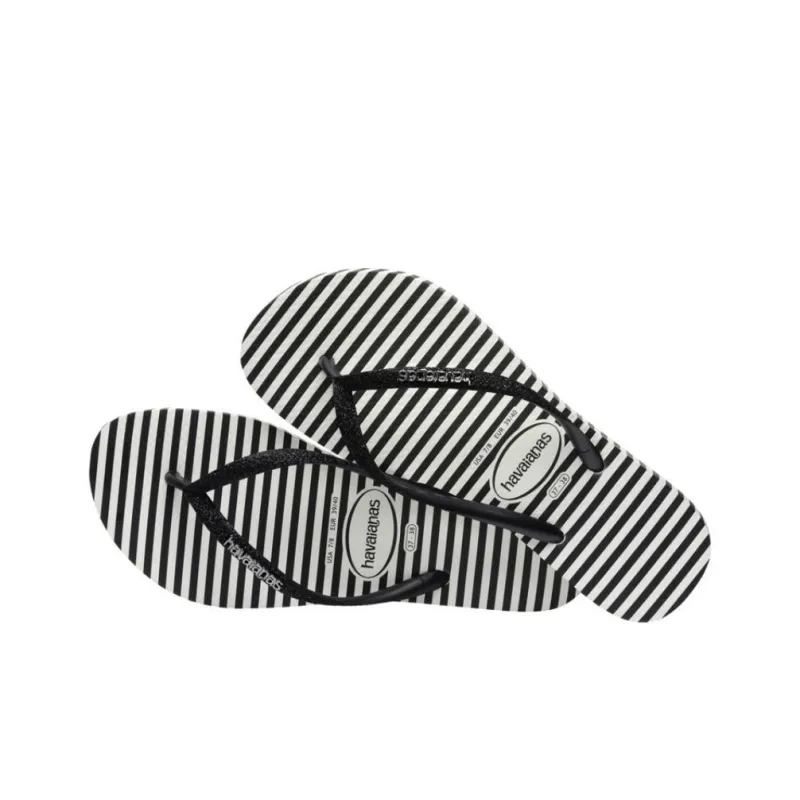 Havaianas Slim Flip Flops Women's Black White-3