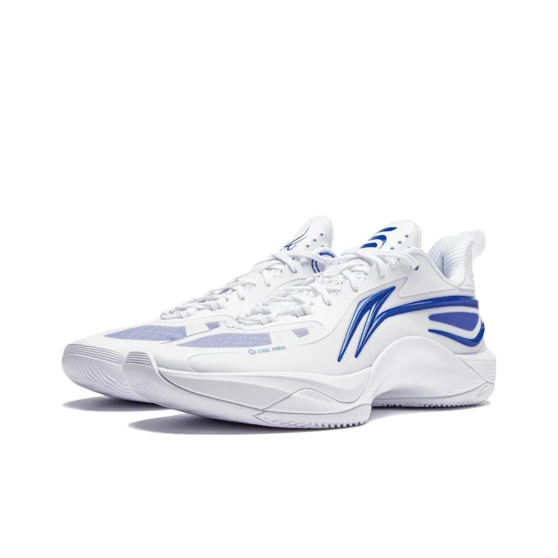 LiNing Shining Cushioning Anti Slip Wear Resistant Breathability Low Top Basketball Shoes Men's White Blue-2