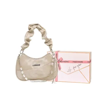 Kenghua Village PU Shoulder Bag Crossbody Bag Medium Size Women's Light Khaki Mismatched Milk Tea