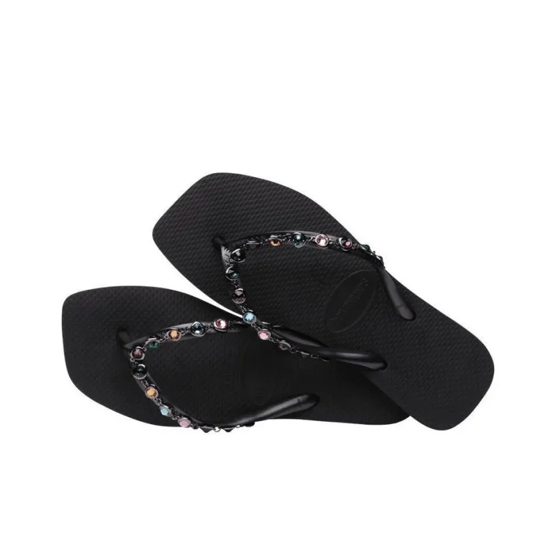 Havaianas Rhinestone Slip-Resistant Flip Flops Women's Black-3