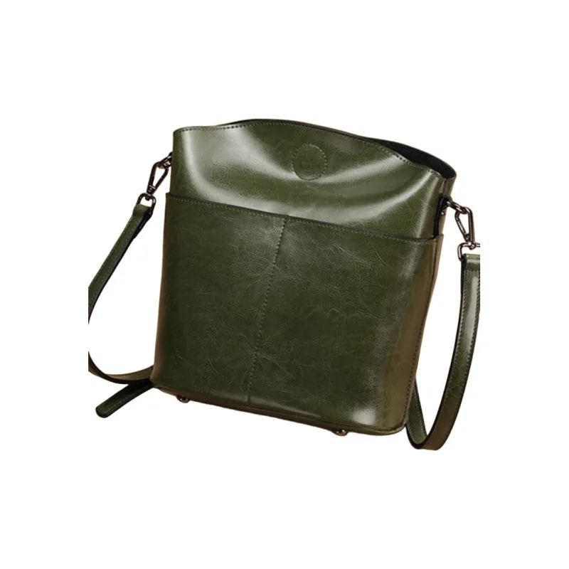 H YXIANG Oil Wax Cow Leather Crossbody Bag, Shoulder Bag Women's Red/Green/Black/Caramel-2