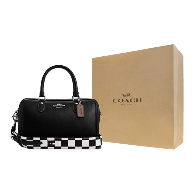 COACH Rowan Leather Paneled Canvas Handbag Shoulder Bag Crossbody Bag Medium Size Women's Black-7