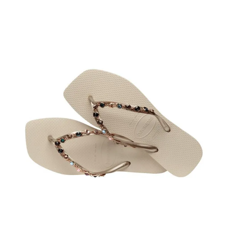 Havaianas Rhinestone Slip-Resistant Abrasion-Resistant Flip Flops Women's Beige-3