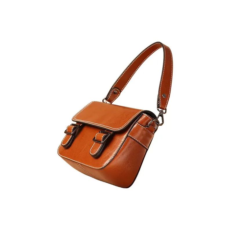 H YXIANG Cow Leather One Shoulder Crossbody Bucket Bag Women's Brown-1
