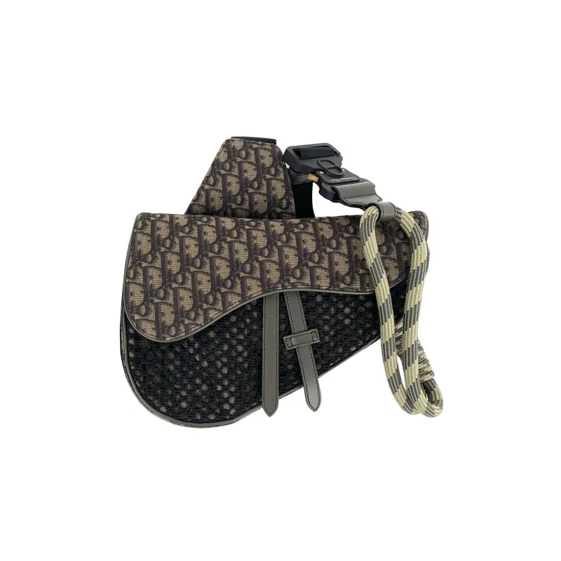 DIOR Canvas Saddle Bag Shoulder Bag Crossbody Bag Fanny Pack Sling Bag Men's Black & Brown-0