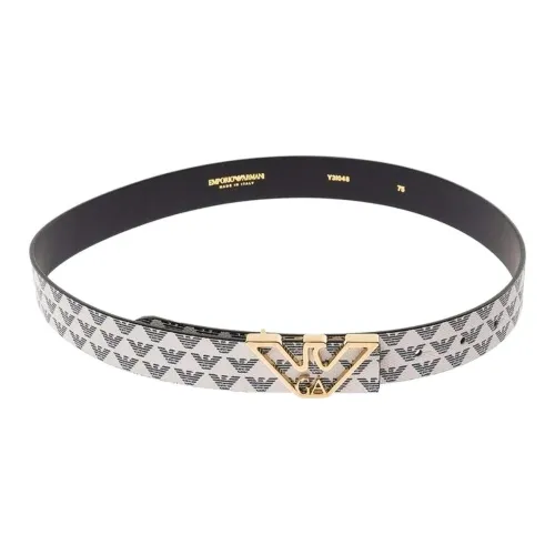 EMPORIO ARMANI Emblem Logo Smooth Buckle Leather Belts Women's White