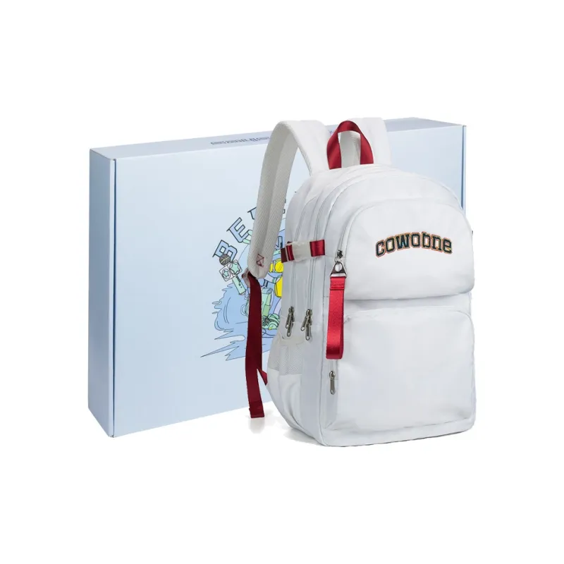 COWBONE Nylon Laptop Backpack Medium Size Unisex White Red-9