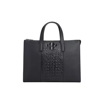 Chrisdien Deny Crocodile Leather Laptop Bag Handbag Tubas Men's Black