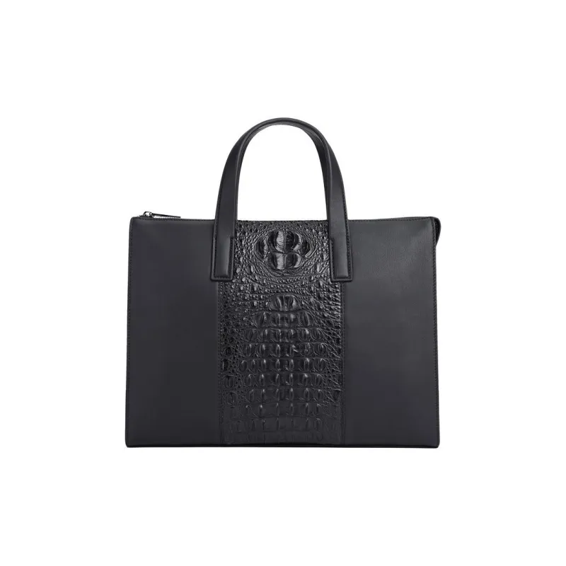 Chrisdien Deny Crocodile Leather Laptop Bag Handbag Tubas Men's Black-0